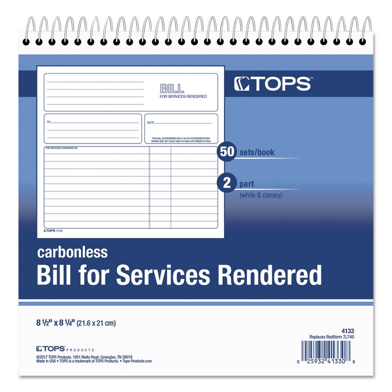 TOPS 2-Part Carbonless Bill for Services Rendered Book, 8.5 x 8.25 Inches, 50 Sheets, White, (4133) - Image 3